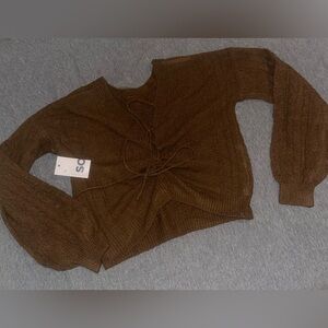Brown Sweater with Lace-Up Detail